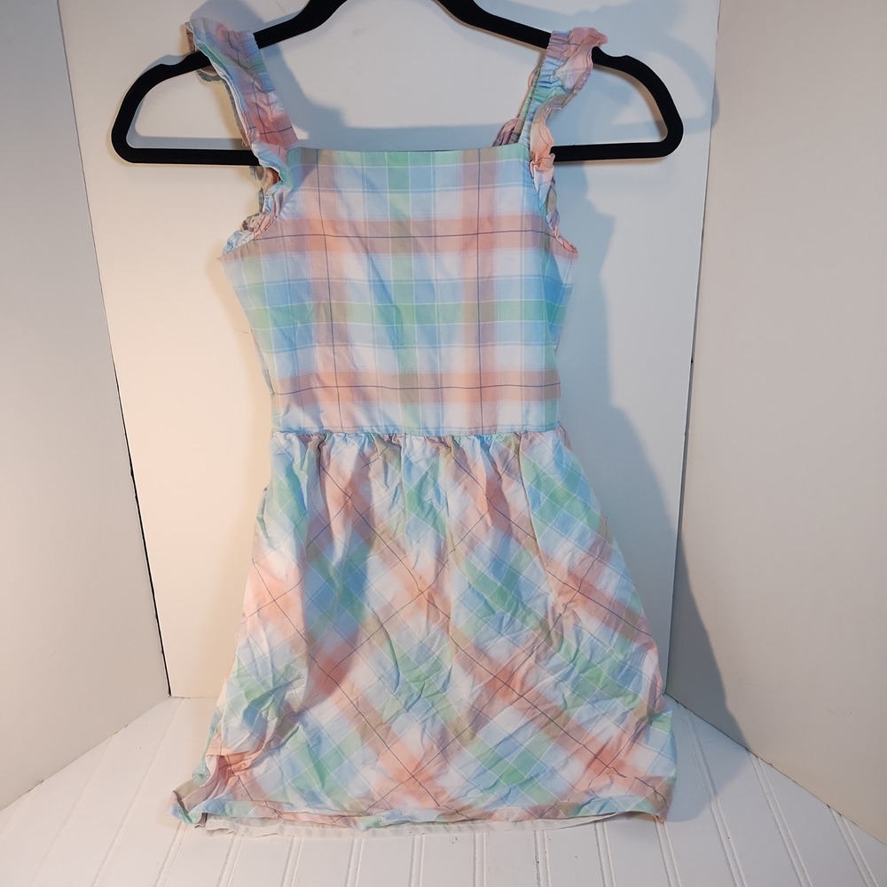 Carters Girls Pastel Plaid Ruffle Strap Cutout Back Sun Dress Size 7 Easter